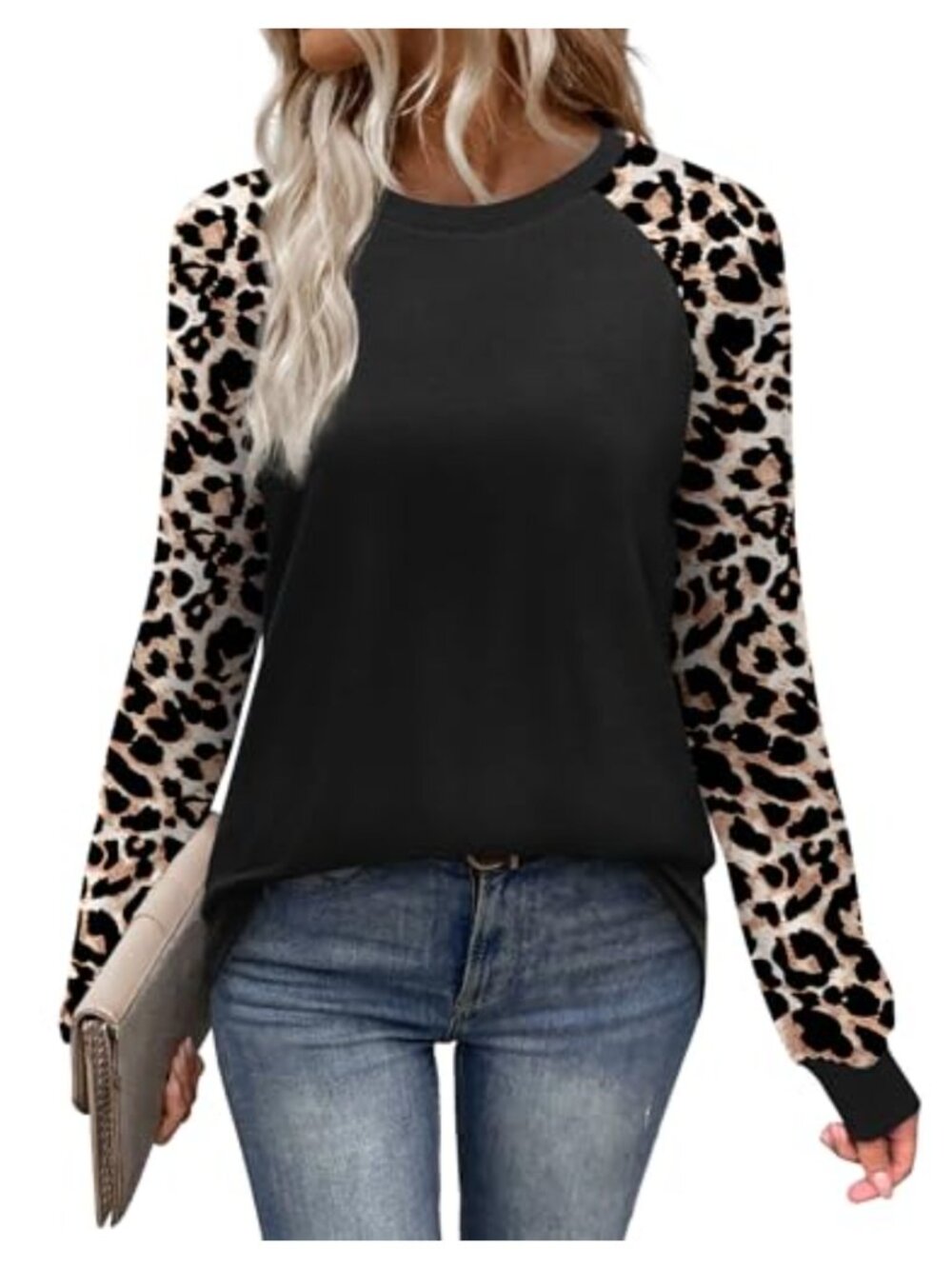 Long Sleeve Color Block Raglan Tee Crewneck Casual Fall Top